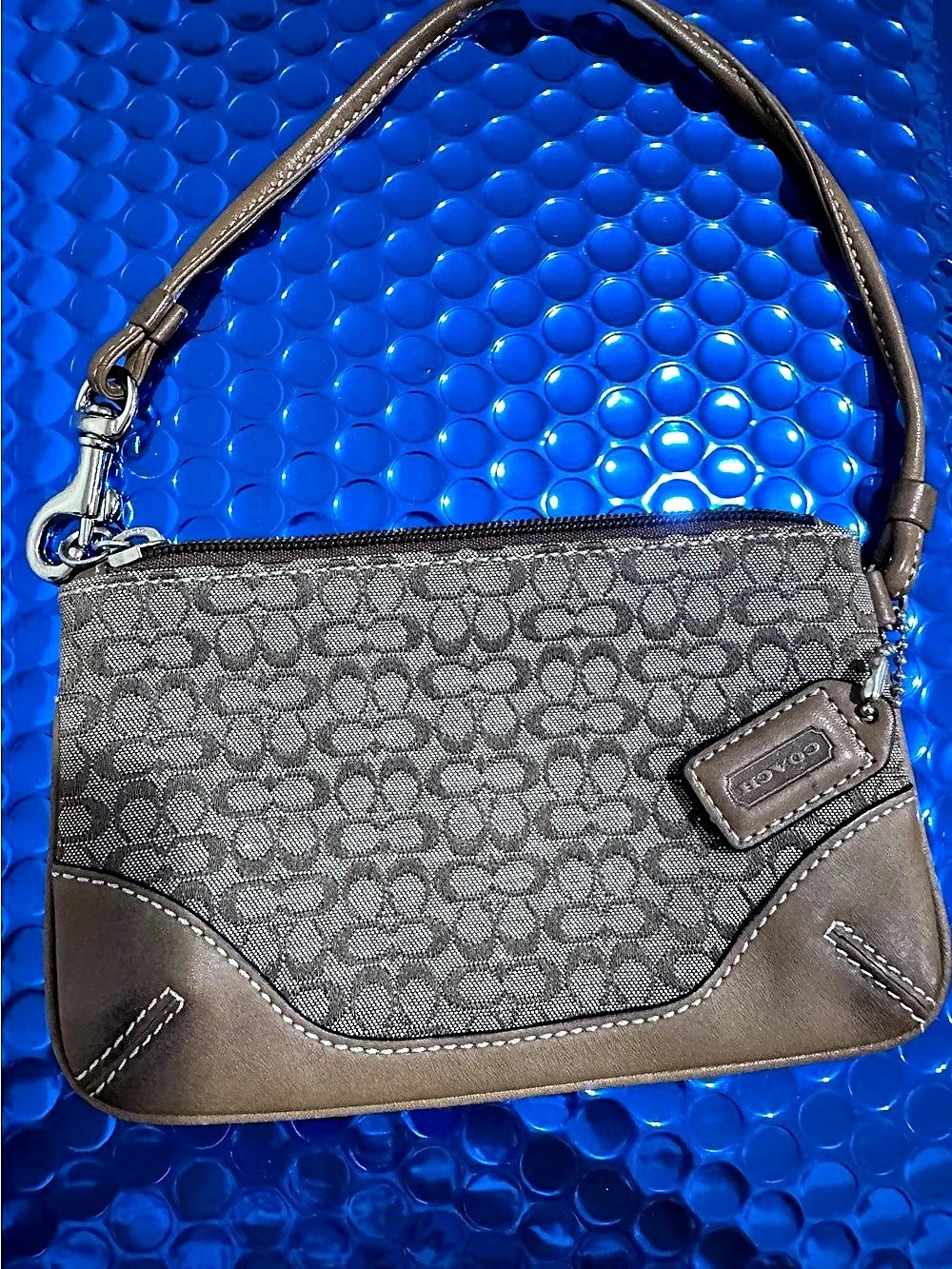 Coach Corner Zip Wristlet in Signature Canvas Signature Canvas Brown & Gray